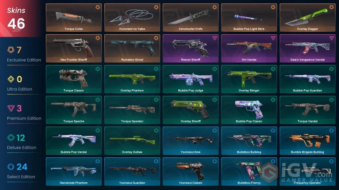 EU - LVL 80 - Unranked - 5 Knives - 46 Skins (~18,575 VP) Gaia's Vengeance Vandal, Torque Coiler, Neo Frontier Sheriff, Kuronami no Yaiba, Xenoh