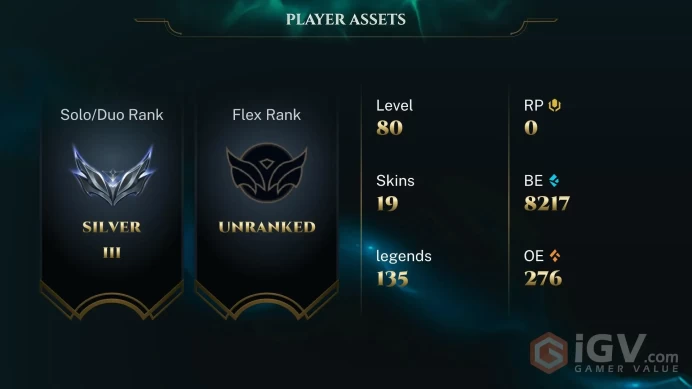  VN  19 SKINS  SILVER 3  135 CHAMPIONS  80 LEVEL  INSTANT DELIVERY  FULL ACCESS  EyvNH 