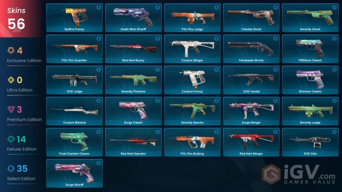 EU - LVL 224 - Unranked- 3 Knives - 56 Skins (~7,500 VP) Hivemind Sword, Ruin Dagger, Kingdom Knife, RGX 11z Pro Vandal, Sovereign Ghost, Oni Ph