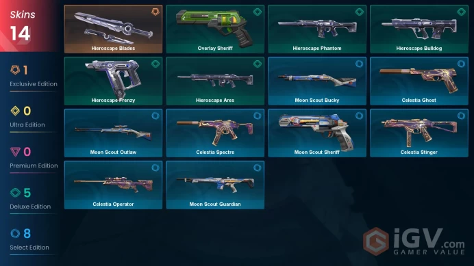 EU - LVL 54 - Unranked - 1 Knife - 14 Skins  Hieroscape Blades, Hieroscape Phantom
