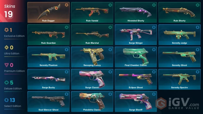 EU - LVL 117 - Unranked - 1 Knife - 19 Skins  Ruin Dagger, Ruin Vandal