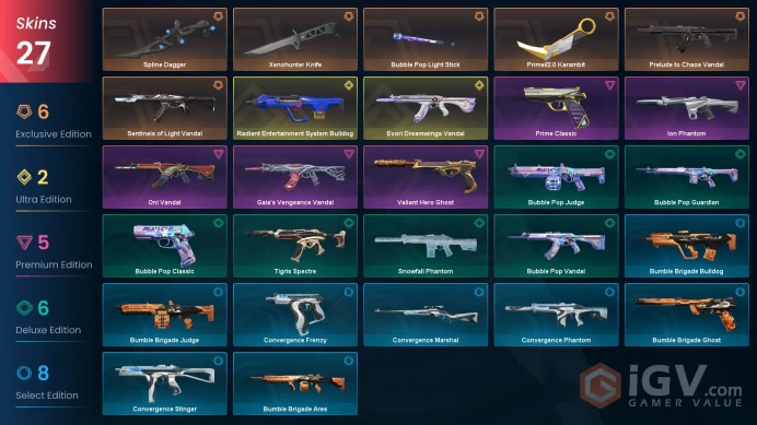 EU - LVL 57 - Unranked - 4 Knives - 27 Skins (~31,875 VP) Evori Dreamwings Vandal, Sentinels of Light Vandal, Prime2 Karambit, Prelude to Chaos 