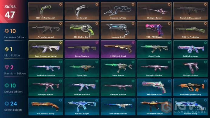 EU - LVL 64 - Unranked - 4 Knifes - 47 Skins (~31,150 VP) Evori Dreamwings Vandal, Primordium Vandal, RGX 11z Pro Karambit, Prelude to Chaos Van