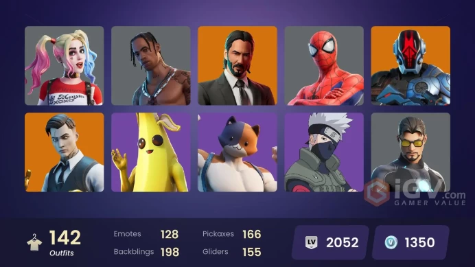 PC/PSN/Xbox/Nintendo 142 skins | Travis Scott | Leviathan Axe | Lara Croft | Astro Jack | Gold Meowscles | Gold Midas | Gold Brutus | Tart Tycoo