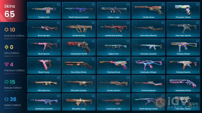 NA+65 skins+45000VP+Platinum 2+Araxys Vandal+Ion Karambit+Champions 2023 Kunai+Champions 2023 Vandal/2.18.1