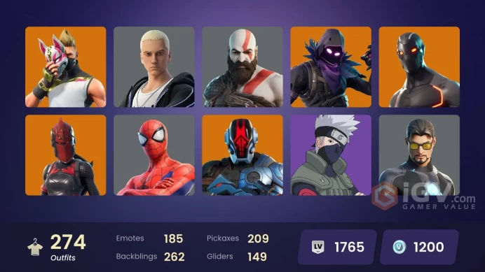 (PC PSN XBOX) 274 skins | LEVIATHAN AXE / 143 PURCHASED SKINS /  Kratos | Shady Doggo | FNCS Champion Seeker | Naruto Uzumaki | Clutch | Grind |