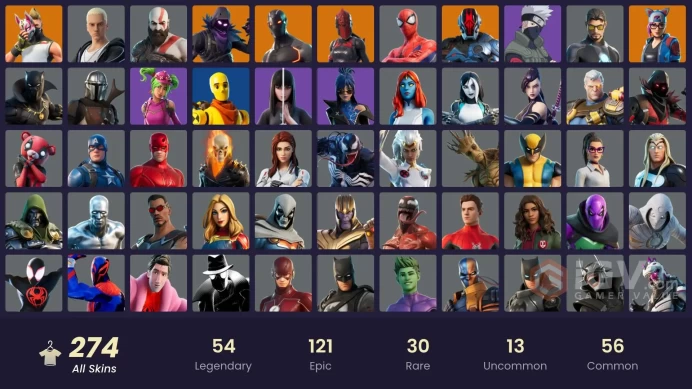 (PC PSN XBOX) 274 skins | LEVIATHAN AXE / 143 PURCHASED SKINS /  Kratos | Shady Doggo | FNCS Champion Seeker | Naruto Uzumaki | Clutch | Grind |
