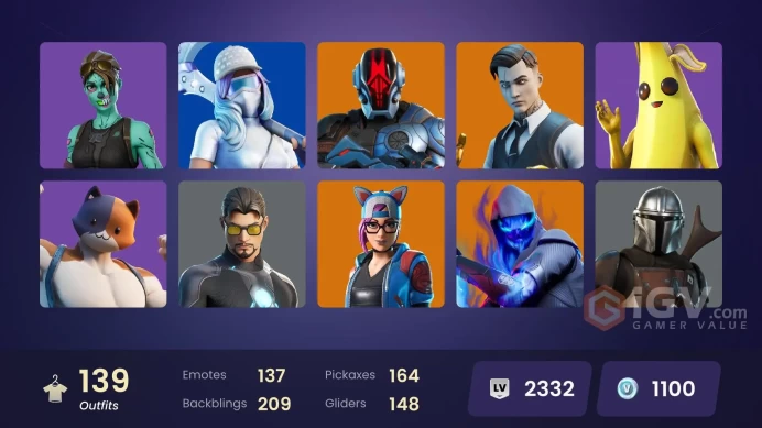 (PC PSN XBOX) 139 skins | Eon | Gold Brutus | Gold Meowscles | Gold Midas | Shot Stopper | Trilogy | Tart Tycoon | Catalyst | Fusion | Singulari