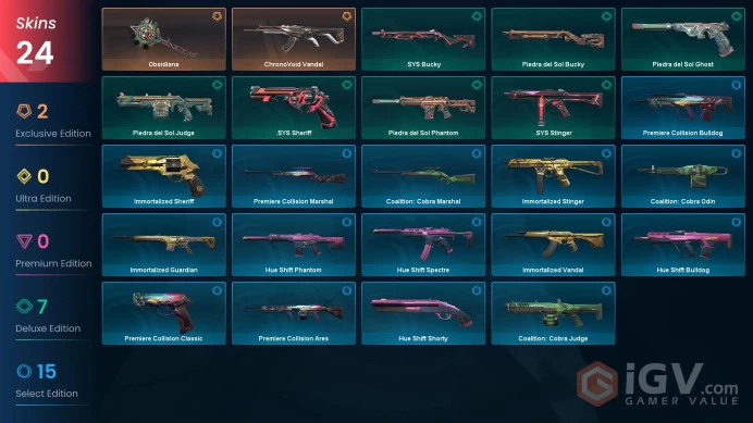 AP 24 skins | Obsidiana | ChronoVoid Vandal | .SYS Sheriff | .SYS Bucky | Piedra del Sol Bucky | Piedra del Sol Judge | V0393