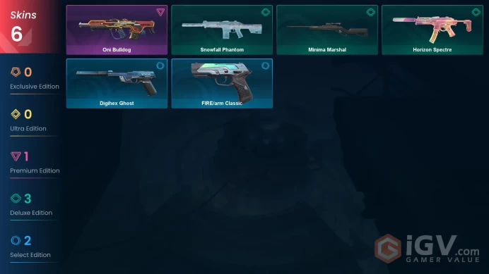 NA | VP 180 | LVL 68 | Oni Bulldog | Horizon Spectre | Snowfall Phantom | Minima Marshal | Digihex Ghost | FIRE/arm Classic | V0311