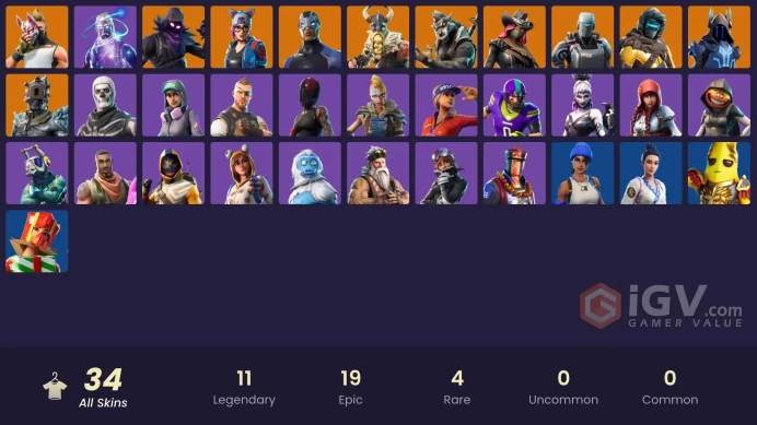 PC,PSN,XBOX 34 SKINS FA - GALAXY - MAGNUS,RAVEN,SKULL TROOPER,PARADOX,END ZONE,POTASSIUS PEELS  RK1833