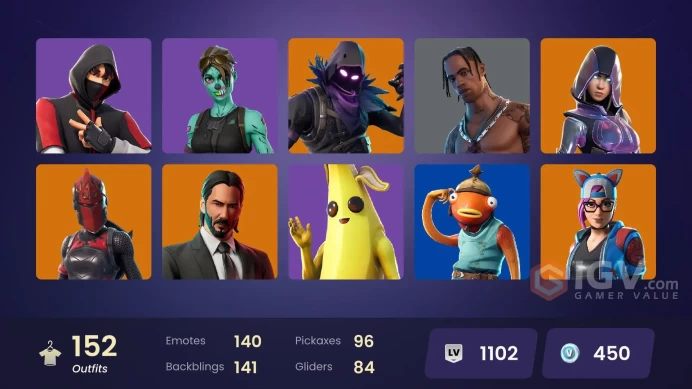 PC,PSN,XBOX 153 SKINS FA - IKONIK - TRAVIS SCOTT - GLOW - OG PARADIGM - SUPERSONIC,ASTRA,DEMI,CORRUTPED VOYAGER,DOGGO RK1812
