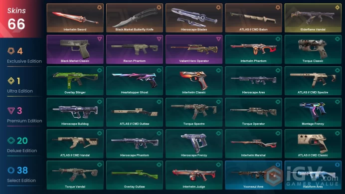 EU [ 66 TOP SKINS + 4 KNIFE ] Black.Market Butterfly Knife + Elderflame Vandal + Recon Phantom + Valiant Hero Operator / full acces