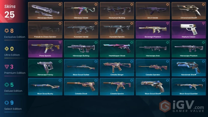 EU Full Access | 25 Skins Hieroscape Blades+Kuronami Vandal+ChronoVoid Sheriff+EX.O Vandal+Nocturnum Bulldog+much more