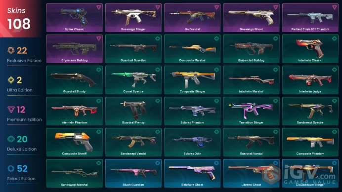 EU 108 skins | EX.O Outlaw | Glitchpop Vandal | VCT25 x NRG Classic | Glitchpop Phantom | Magepunk Sparkswitch | Neo Frontier Marshal | Prelude 