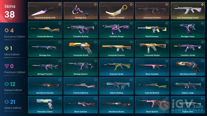EU-TR [ 38 TOP SKINS + 3 KNIFE ] Singularity Butterfly Knife + Prime//2.0 Karambit + Evori Dreamwings Vandal + Nocturnum Phantom / full acces