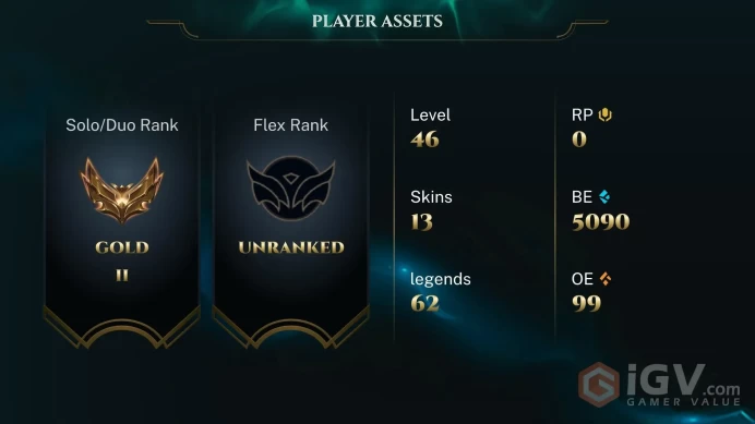 [EUW] | Gold II | Champion 62   | SKIN13  | 5K BE   | Full Access | Instant Delivery |Unverified Email |GG5