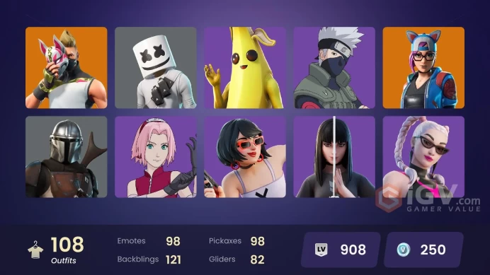 #24 [PC/XBOX/PSN/SWITCH] 108 skins | Naruto Uzumaki | Malik | A.I.M. | Drift | Sentinel | The Cube Queen | Ronin | Zenith | Vegeta | Son Goku | 