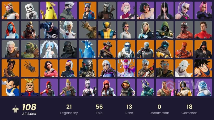 #24 [PC/XBOX/PSN/SWITCH] 108 skins | Naruto Uzumaki | Malik | A.I.M. | Drift | Sentinel | The Cube Queen | Ronin | Zenith | Vegeta | Son Goku | 