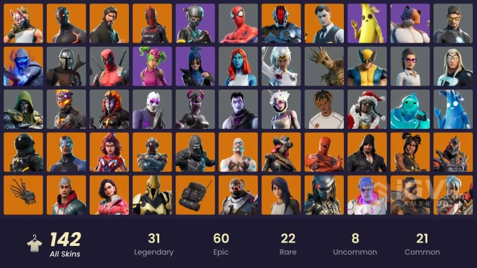 PC/PSN/Xbox/Nintendo 142 skins | The Reaper | Elite Agent | Gold Midas | Drift | Spectra Knight | Hybrid | Ruin | The Visitor | Sentinel | Calam