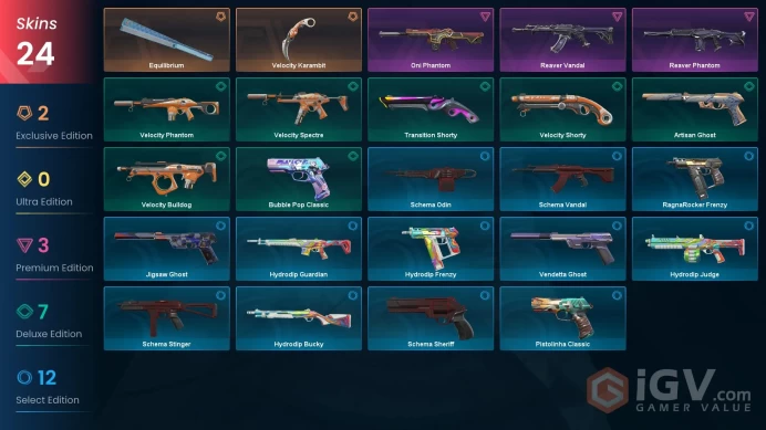EU Full Access | 24 Skins Equilibrium+Velocity Karambit+Reaver Vandal+Oni Phantom+Reaver Phantom+Pistolinha Classic+more