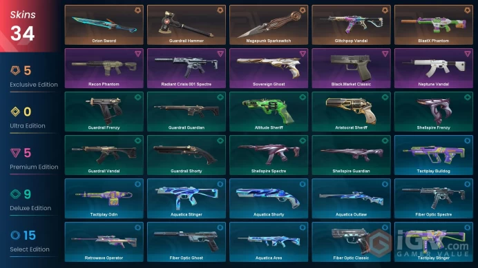 NA+34 skins+28000VP+Iron 3+Guardrail Hammer+Magepunk Sparkswitch+Orion Sword+BlastX Phantom+Glitchpop Vandal.3.19.2