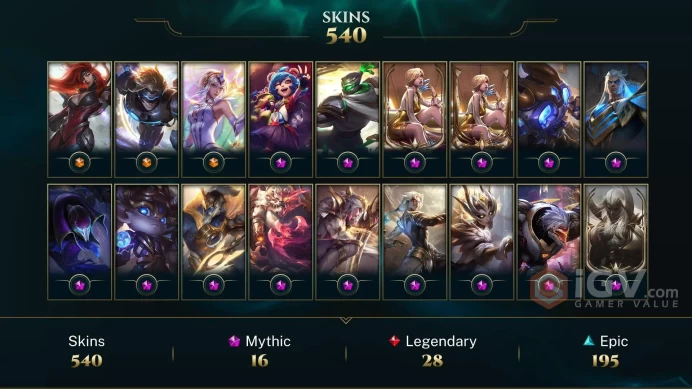 NA EMAIL CHANGEABLE 140 CHAMPIONS 540 SKINS 11 PRESTIGE 16 MYTHIC 340 CHROMA LAST PLAY 2023