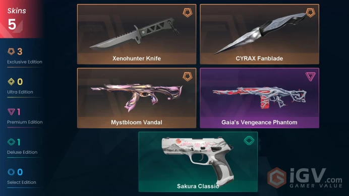 AP 5 skins | Xenohunter Knife | CYRAX Fanblade | Mystbloom Vandal | Gaia's Vengeance Phantom | Sakura Classic | V0387