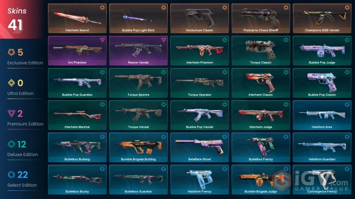 EU [ 41 TOP SKINS + 2 KNIFE ] Champions 2025 Vandal + Prelude to Chaos Sheriff + Interhelm Sword + Oni Phantom / full acces