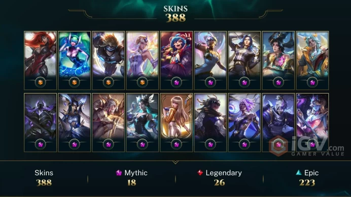 NA Email changeable All champions 98kbe 388 SKINS 18 MYTHIC  14x Prestige 118 CHROMA HONOR 5