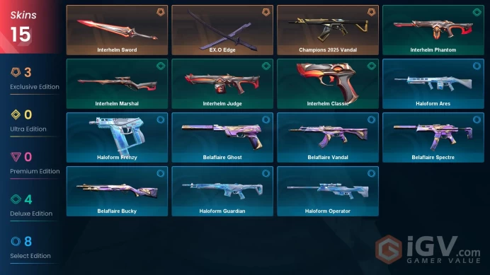 EU 15 skins | EX.O Edge | Champions 2025 Vandal | Interhelm Sword | Interhelm Phantom | Interhelm Classic