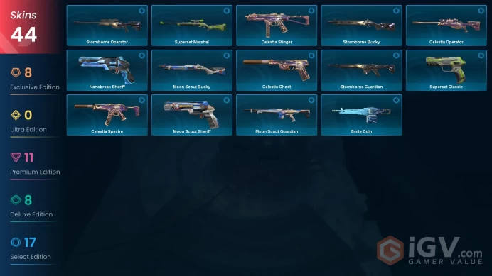 NA | 43 skins | Black.Market Butterfly Knife | Araxys Vandal | Neo Frontier Sheriff | CYRAX Vandal | Prime Vandal | Reaver Vandal | D5067