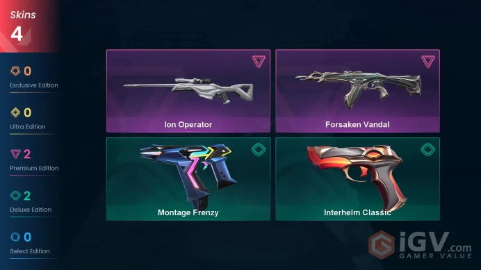 EU | 4 skins | Ion Operator | Forsaken Vandal | Montage Frenzy | Interhelm Classic | I8007