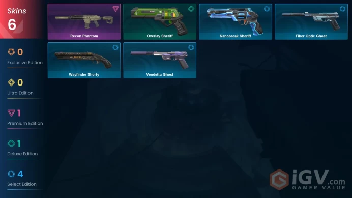 EU | 6 skins | Recon Phantom | Overlay Sheriff | Fiber Optic Ghost | Wayfinder Shorty | Vendetta Ghost | Nanobreak Sheriff | D4383
