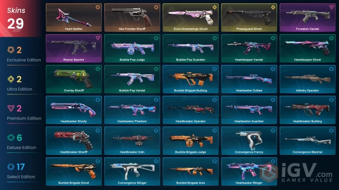 EU [ 29 TOP SKINS + 1 KNIFE ] Evori Dreamwings Ghost + Phaseguard Ghost + Neo Frontier Sheriff + Heart Splitter + Forsaken Vandal / full acces