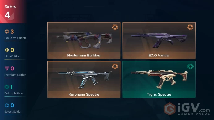 EU 4 skins | Kuronami Spectre | EX.O Vandal | Nocturnum Bulldog | Tigris Spectre | V0073