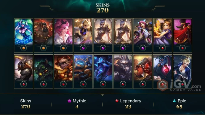 LAS EMAIL CHANGEABLE 116 CHAMPIONS 10KBE 270 SKINS 9 VICTORIOUS 2665 RP PRESTIGE: JINX RIVEN2X LEONA + INVENTORY SKINS
