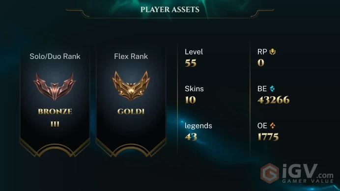 [EUNE] | Bronze III | Champion 43   | SKIN10  | 43K BE   | Full Access | Instant Delivery |Unverified Email |XX5