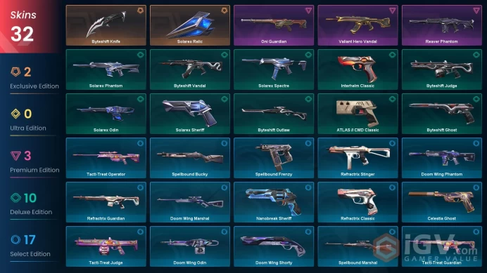 EU | VP 243 | LVL 131 | Byteshift Knife | Solarex Relic | Reaver Phantom | Valiant Hero Vandal | Oni Guardian | Byteshift Outlaw | ATLAS | V0298