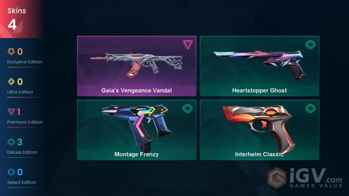 EU | VP 275 | LVL 99 | Gaia's Vengeance Vandal | Heartstopper Ghost | Montage Frenzy | Interhelm Classic | V0353