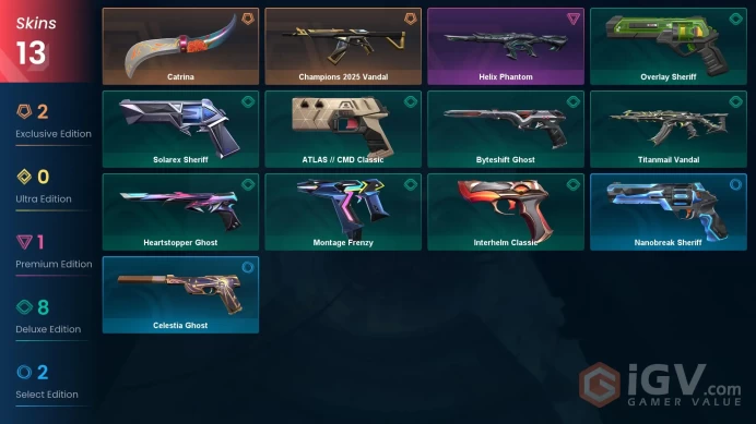 EU | VP 167 | LVL 339 | Champions 2025 Vandal | Catrina | Helix Phantom | ATLAS // CMD Classic | Solarex Sheriff | Heartstopper Ghost | | V0415