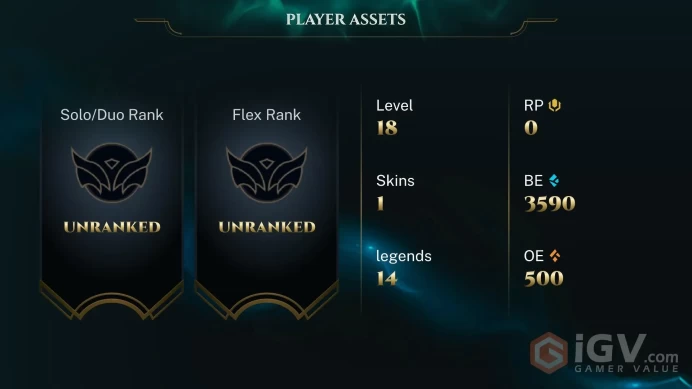 EU / lol (Unranked) / 1 skins +14 champions / mail (full access)