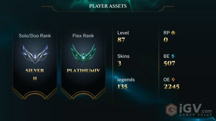  BR  7 SKINS  SILVER 2  135 CHAMPIONS  87 LEVEL  INSTANT DELIVERY  FULL ACCESS  F6yV9 