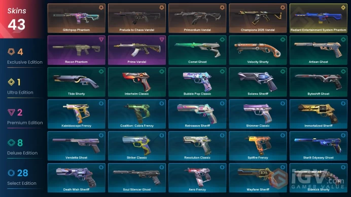 [AP] - SKINS 43 - Radiant Entertainment System Phantom - Primordium Vandal - Champions 2025 Vandal - FULL ACCESS - INSTANT DELIVERY