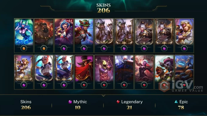 LAN EMAIL CHANGEABLE 423 LVL 170 CHAMPIONS 206 SKINS 5 VICTORIOUS 8 PRESTIGE 116 LITTLE LEGENDS
