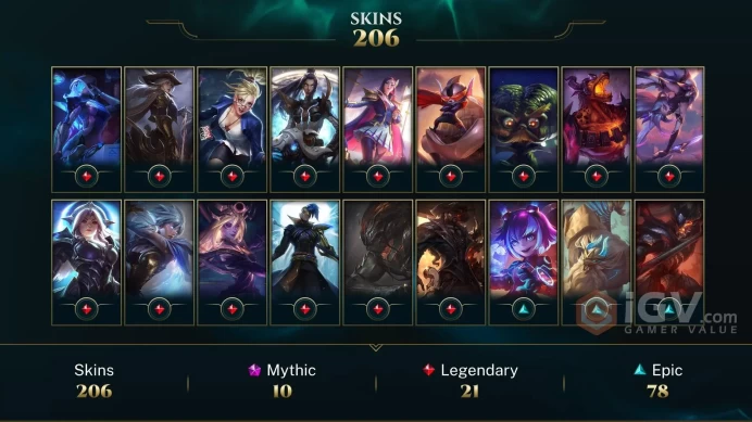 LAN EMAIL CHANGEABLE 423 LVL 170 CHAMPIONS 206 SKINS 5 VICTORIOUS 8 PRESTIGE 116 LITTLE LEGENDS