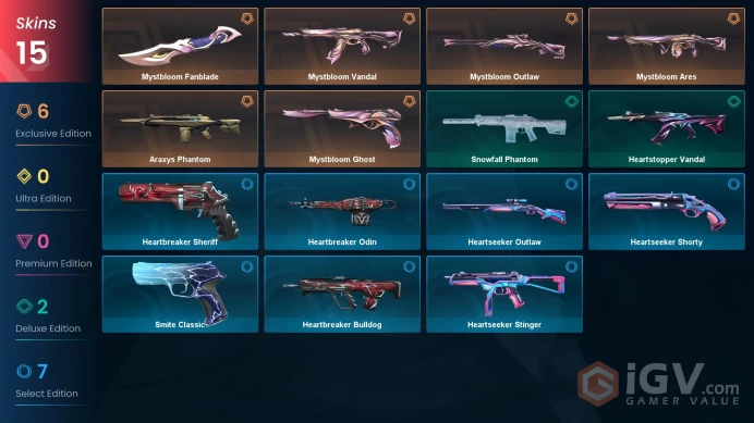 EU | Valorant Account | 15 Skins | Full set "Mysterious Flower" | Mystbloom Fanblade | Mystbloom Vandal | Mystbloom Ghost |  Araxys Phantom