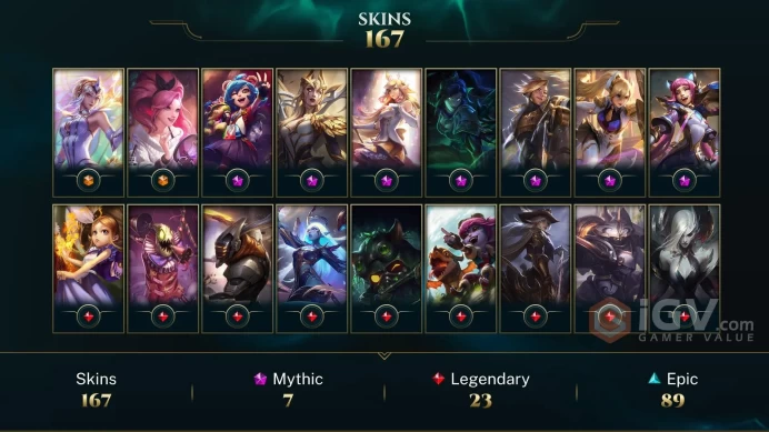 LAS EMAIL CHANGEABLE 363 lvl 151 CHAMPIONS 23K BE 167 SKINS PRESTIGE: JINX LB EZREAL SORAKA LEONA 24 LITTLE LEGENDS 230 emotes LAST PLAY 2023