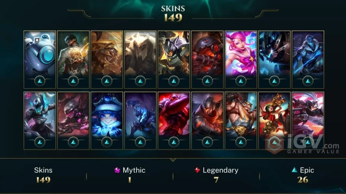 LAS EMAIL CAHNGEABLE 151  CHAMPIONS 149 SKINS PF EZREAL DJ SONA SPG UDYR Holiday Nashor  Wreath Icon S2 bronze icons Last play 2024