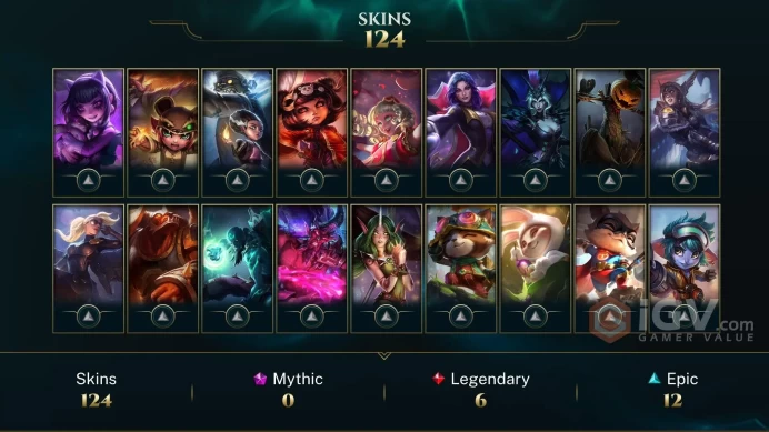 NA EMAIL CHANGEABLE 91 CHAMPIONS 16kbe 124 SKINS 243 LITTLE LEGENDS Fluft of Poros 3* Mythic 3244 RP LAST PLAY 2024